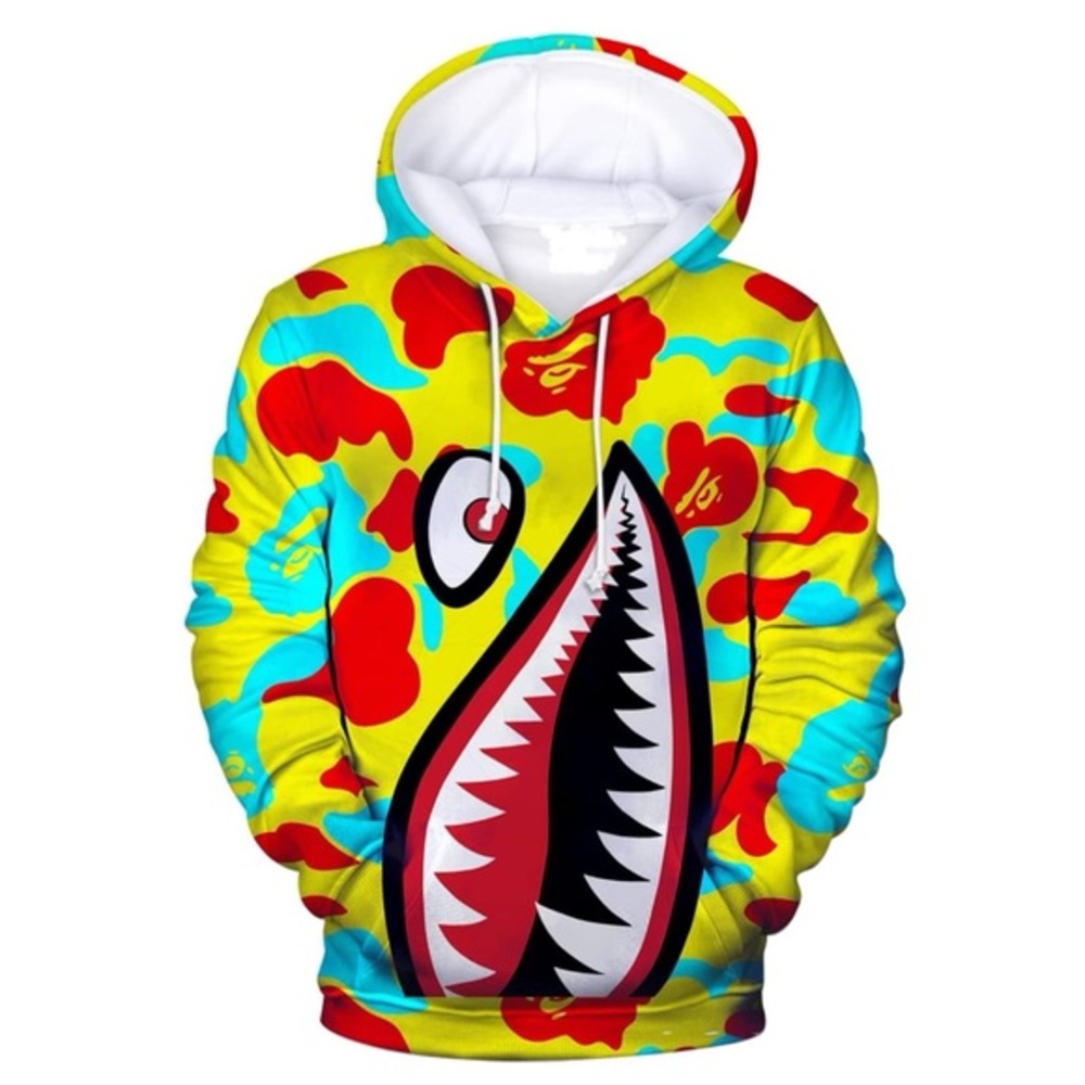 3D Printed Novelty Shark Hoodie multicolor Sweatshirt size 2XL
